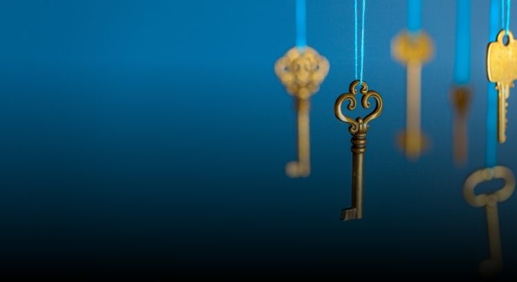 Photo of old keys against a blue background